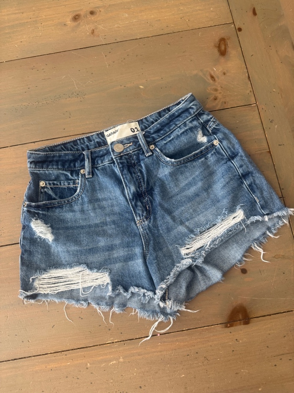 Garage Distressed Denim Jean Shorts - Blue